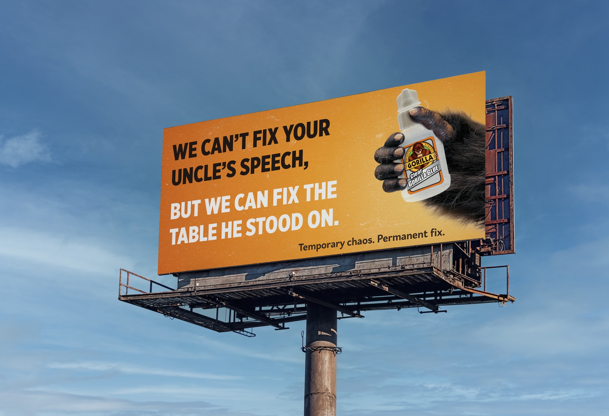 We can't fix your uncle's speech, but we can fix the table he stood on.